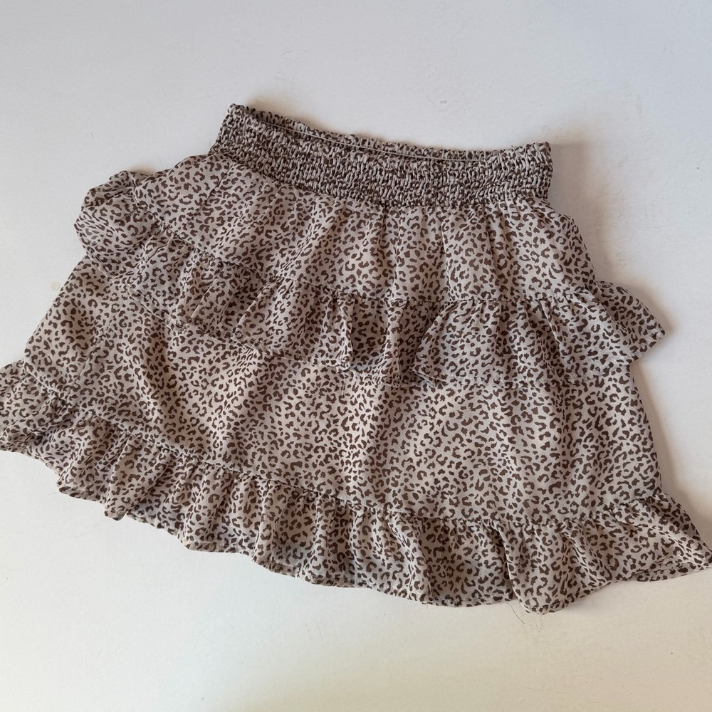 Altar’d State Boho Tiered Ruffle Leopard Print Tan Brown Mini Skirt - Sz Small
